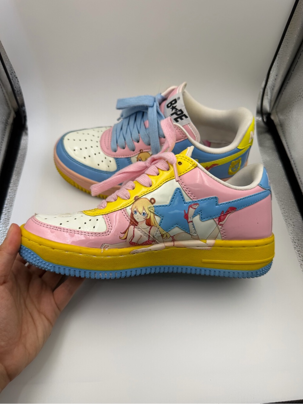 BAPE STA FS-001 Anime Graphic Sneakers Pink Blue Yellow